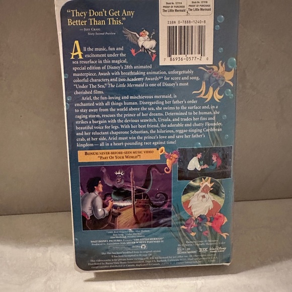 Disney The Little Mermaid VHS with Blue and Gold Cover - Picture 2 of 3